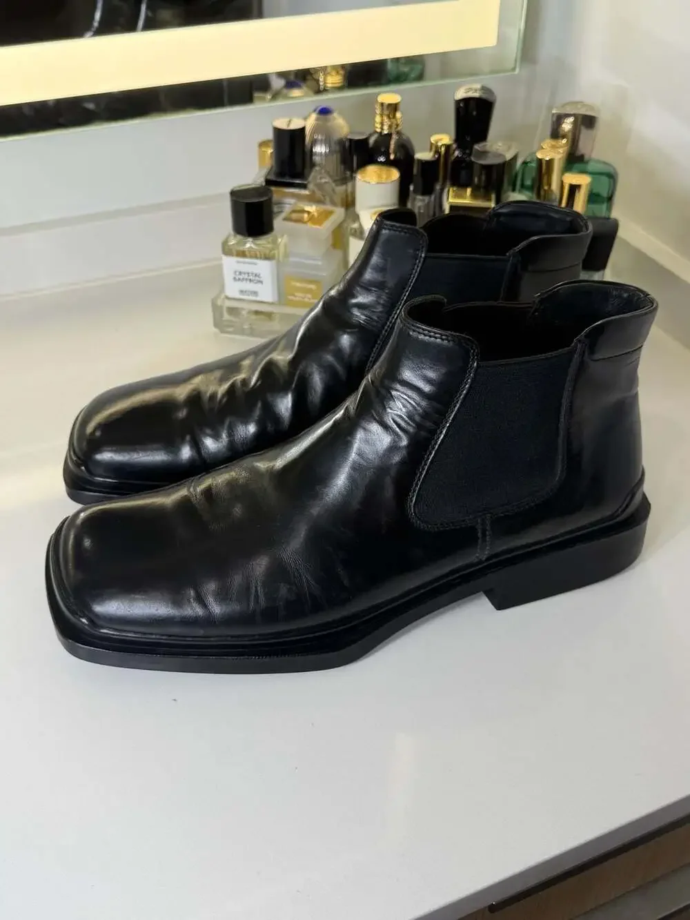 Prada Brushed Leather Square Toe Chelsea Boots Sz 12